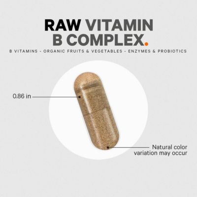 Raw Vitamin B-Complex Supplement - Essential B Vitamins with Probiotics, Digestive Enzymes, Fruits & Vegetables Methylfolate - Biotin, 60 Capsules