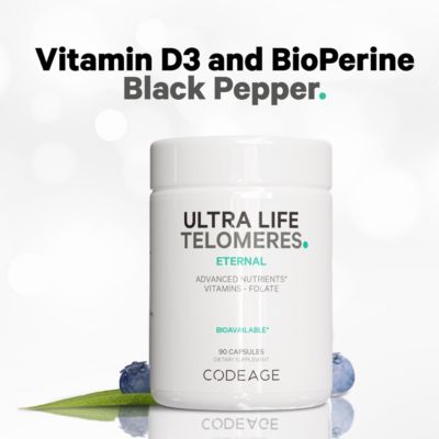 Ultra Life Telomeres Supplement - 5 MTHF Folate Vitamin B9, Vitamin B12 Methylcobalamin, Vitamin D3, L-Theanine, Ashwagandha 90 Capsules