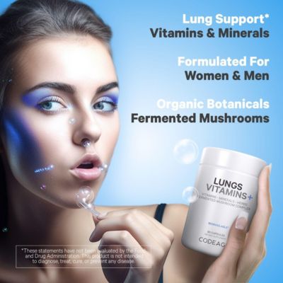 Lungs Vitamins, A, C, D, E, B6, Milk Thistle Lung Supplement, Zinc & Magnesium, Cordyceps, Reishi, Chaga, Poria, Tylophora, Ginger 90 Capsules