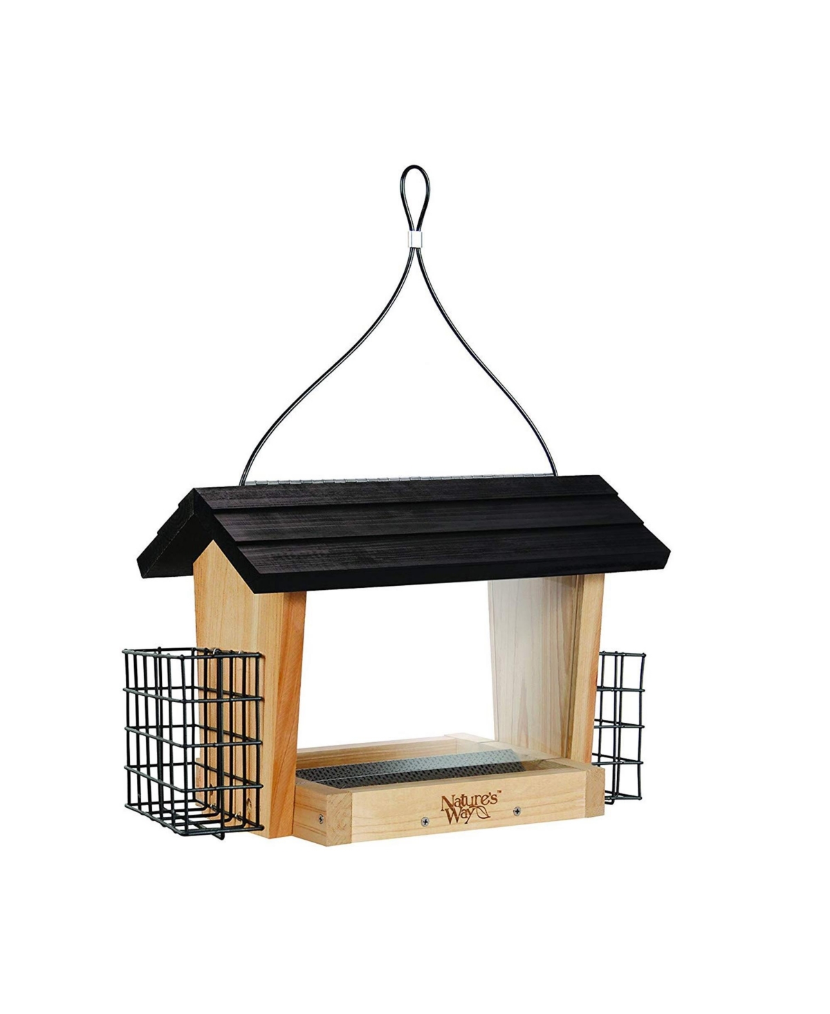 Nature's Way Natural Cedar Hopper Feeder with Suet Cages - Brown