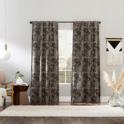 Pedra Paisley Embroidery 100% Blackout Back Tab Curtain Panel