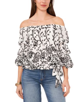 Vince Camuto Women&rsquo;s Floral Off The Shoulder Bubble Sleeve Tie 