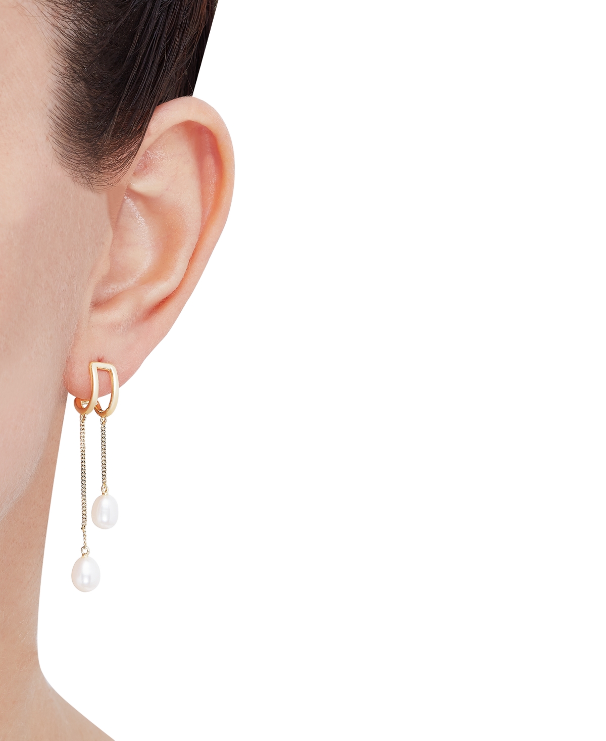 Giani Bernini Cultured Freshwater Pearl (7 x 5mm) Chain Drop Earrings in 14k Gold-Plated Sterling Silver, Created for Macy's