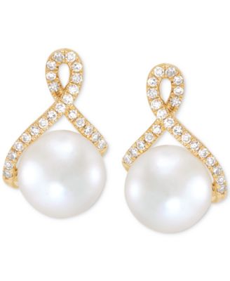 Cultured Freshwater Pearl (7mm) & Diamond (1/6 ct. t.w.) Drop Earrings in 14k Gold