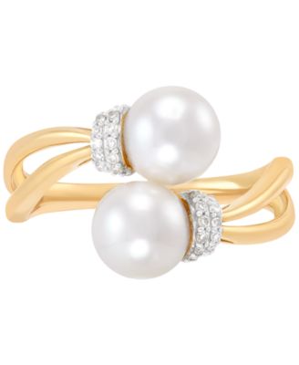 Honora - Cultured Freshwater Pearl (7mm) & Diamond (1/10 ct. t.w.) Bypass Ring in 10k Gold