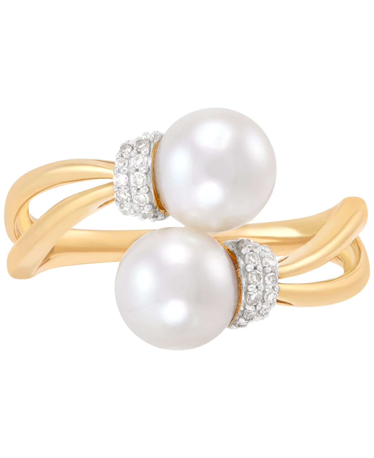 Cultured Freshwater Pearl (7mm) & Diamond (1/10 ct. t.w.) Bypass Ring in 10k Gold - Yellow Gold