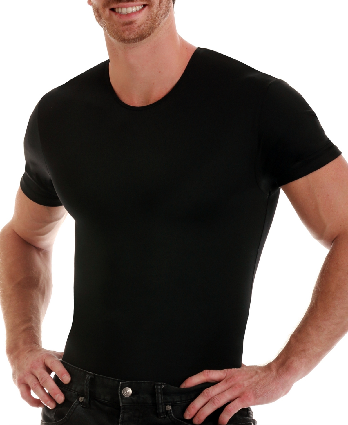 Men's Power Mesh Compression Short Sleeve Crewneck T-shirt - Black