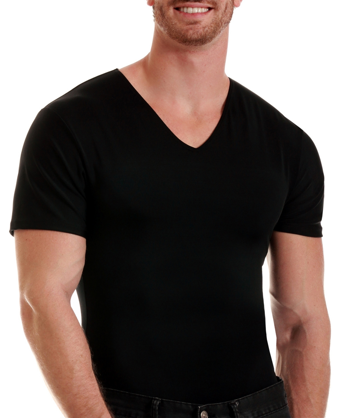 Men's Power Mesh Compression Short Sleeve V-Neck T-shirt - Black