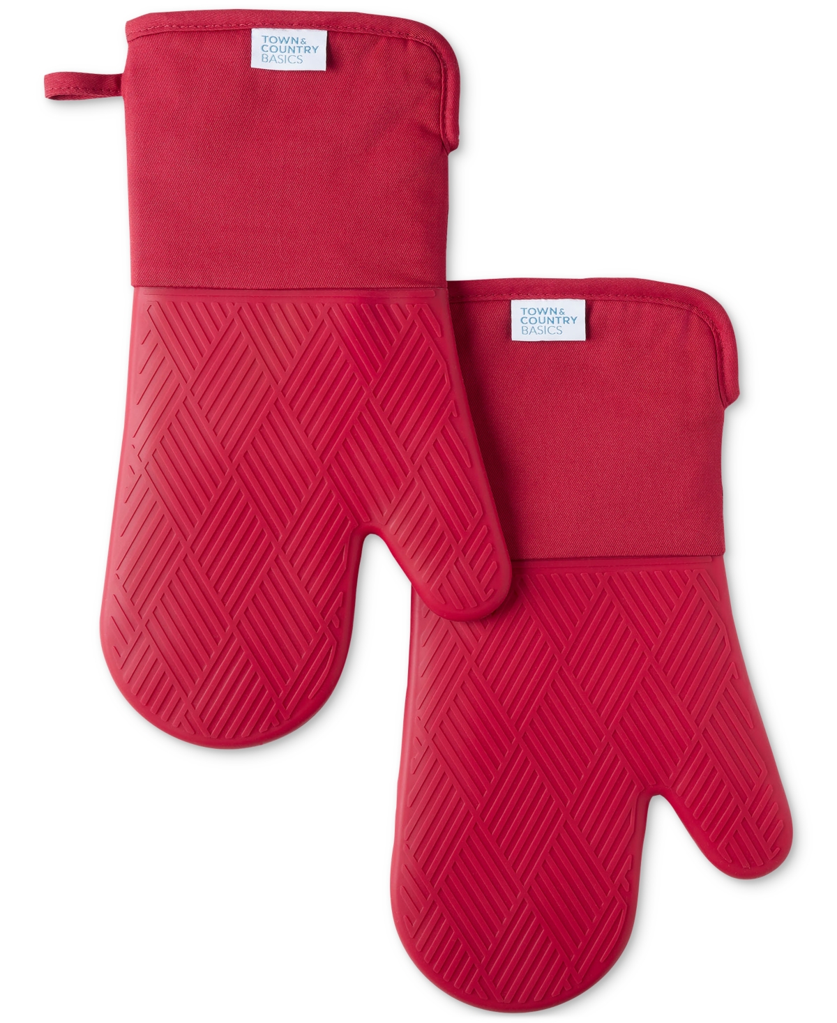 Town & Country Living Basics Silicone Basketweave Oven Mitts, Set Of 2 In Red