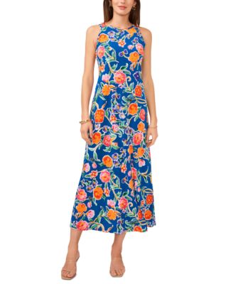 Vince Camuto Women's Floral Crewneck Back Keyhole Sleeveless Dress - Macy's