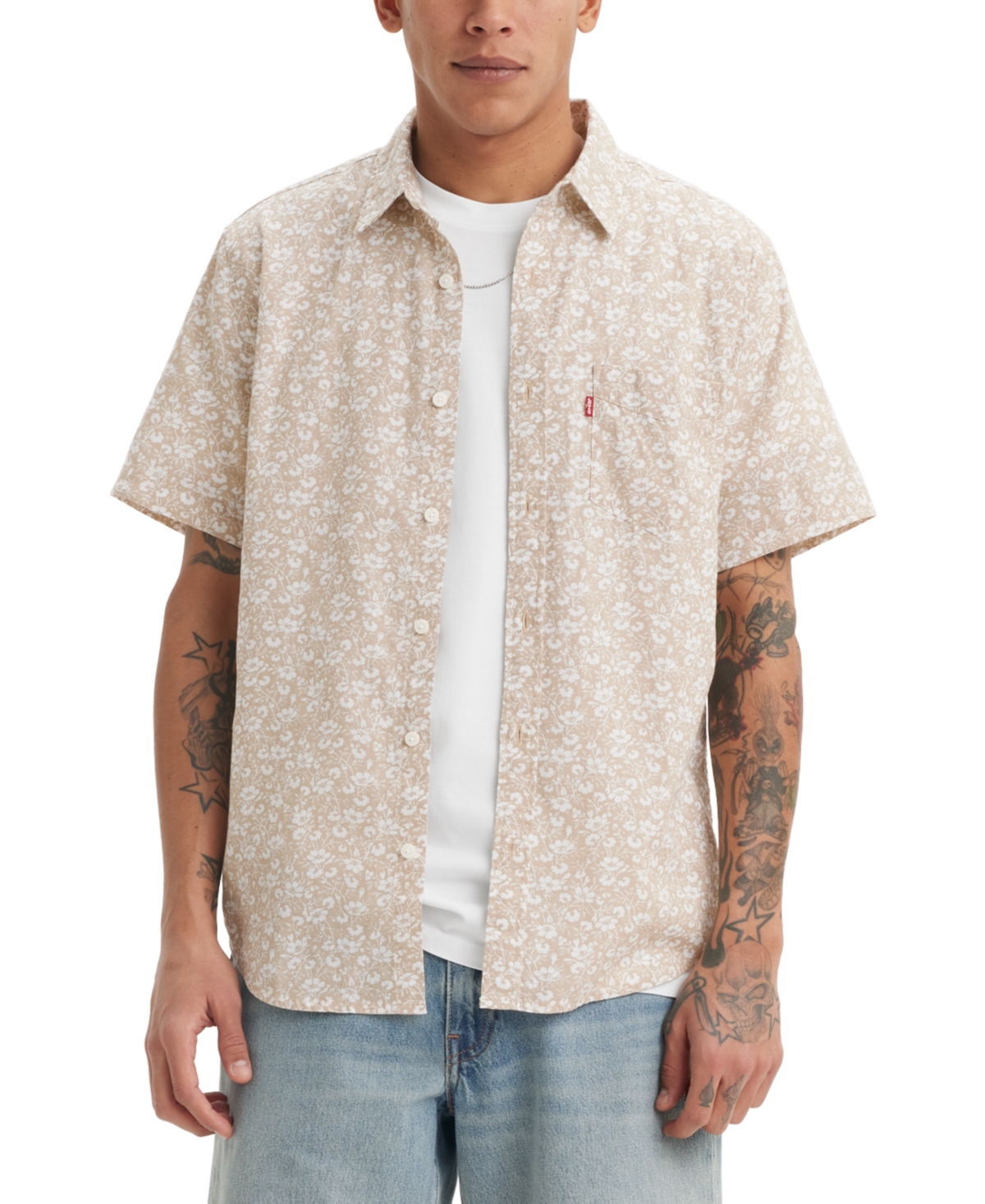 Shop Levi's Men's Classic 1 Pocket Short Sleeve Regular Fit Shirt In Mattis Flo