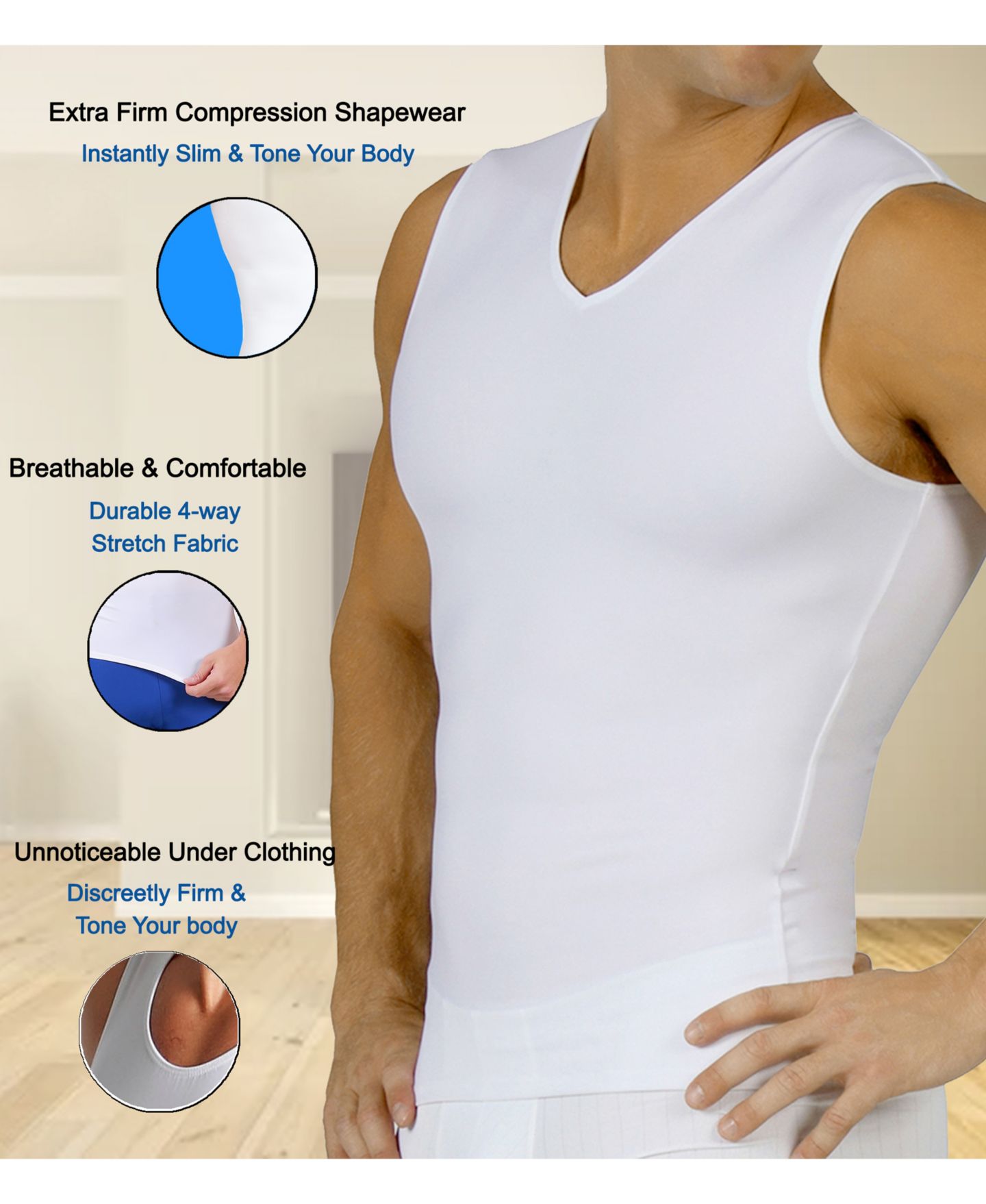 Мужская рубашка Instaslim Power Mesh Compression Sleeveless V-Neck, цвет: Чёрный — фото 8