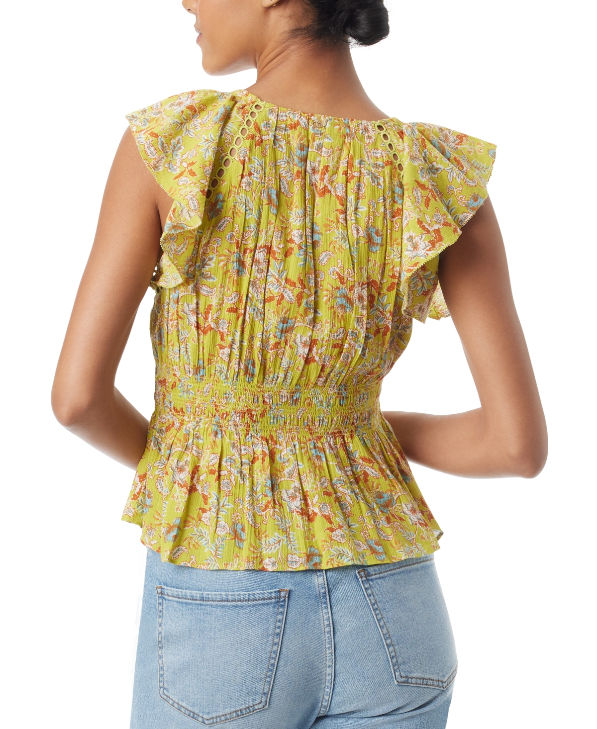 Sam Edelman Women's Nyra Cotton Flutter-Sleeve Blouse - Apple Green - Folk Garden