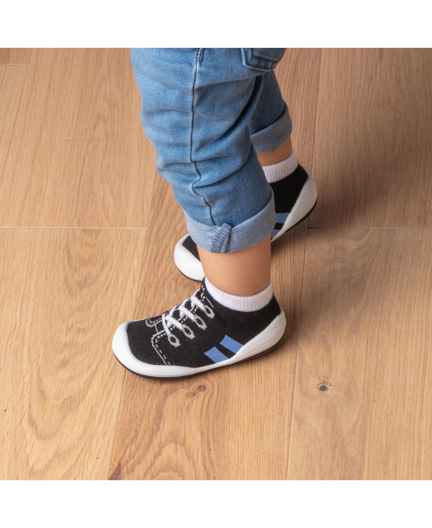 Infant Girl Boy First Walk Sock Shoes Runner - Black