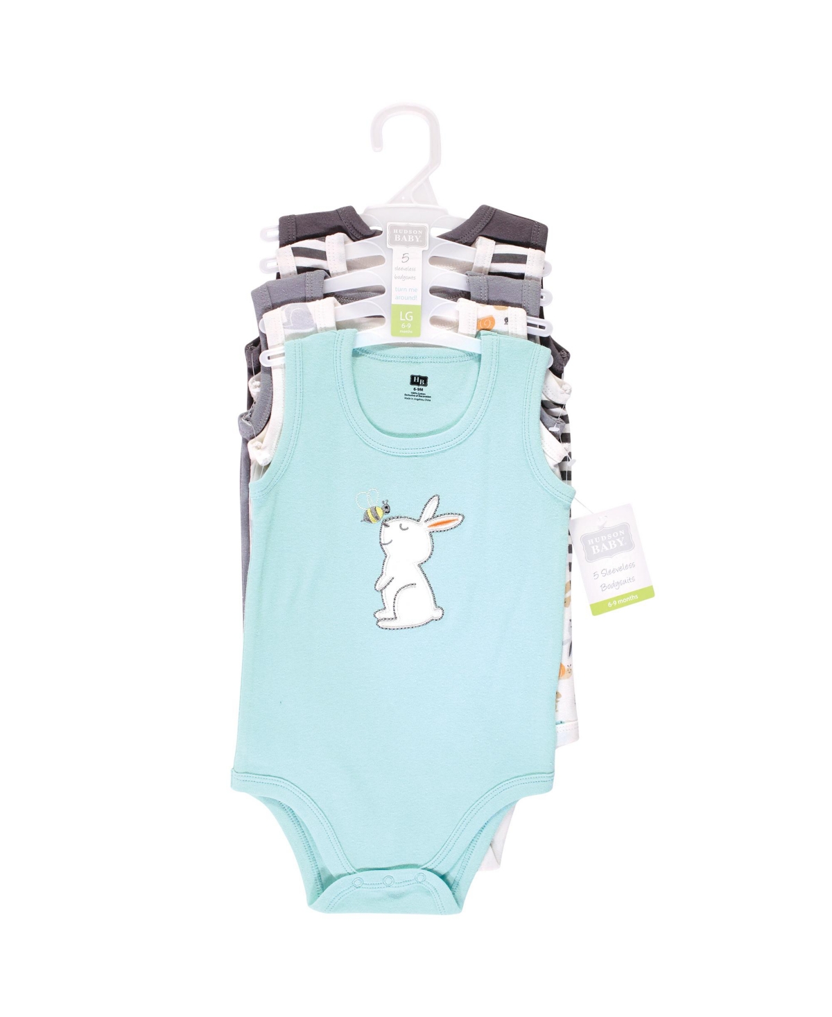 Hudson Baby Boys Unisex Cotton Sleeveless Bodysuits, Bunny And Bee, 5-Pack