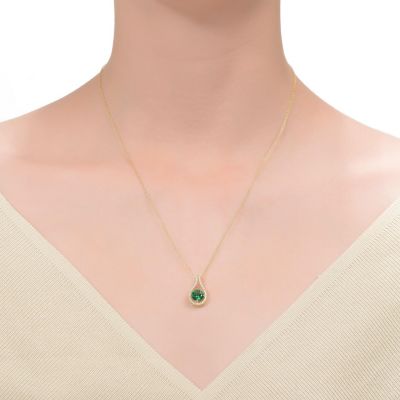 Sterling Silver 14K Gold Plated with Colored Cubic Zirconia Pendant Necklace