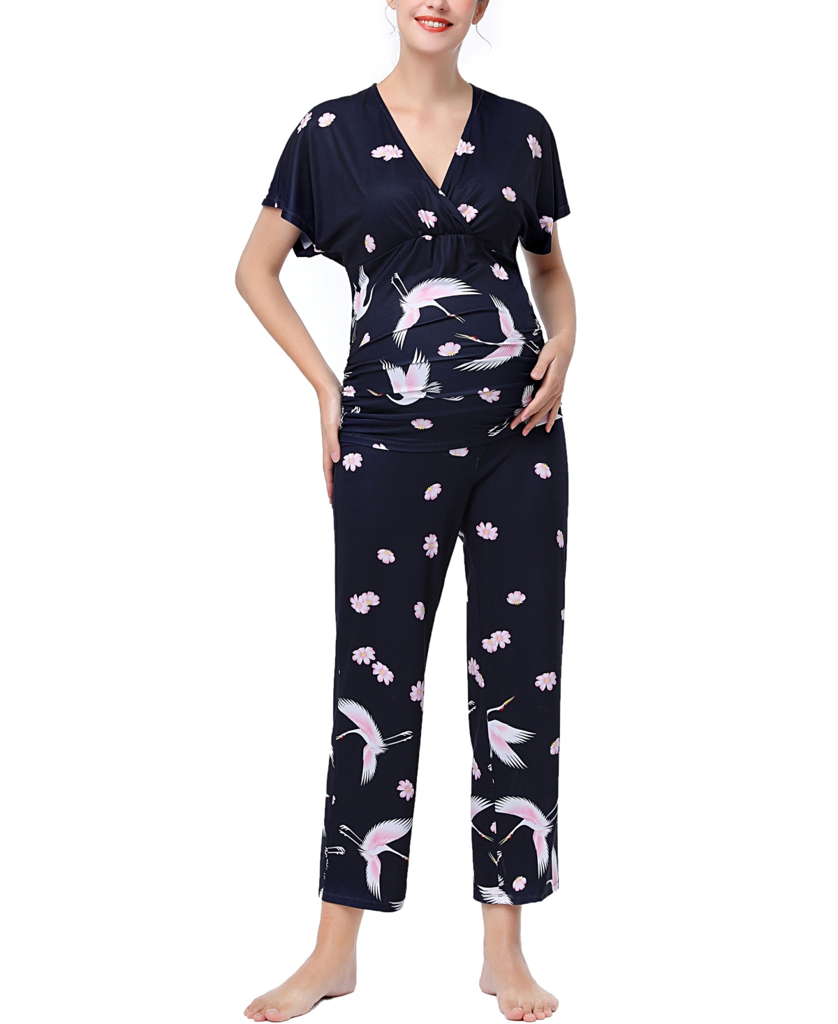kimi + kai Maternity Birdie Nursing 2-Piece Pajama Set - Multicolored