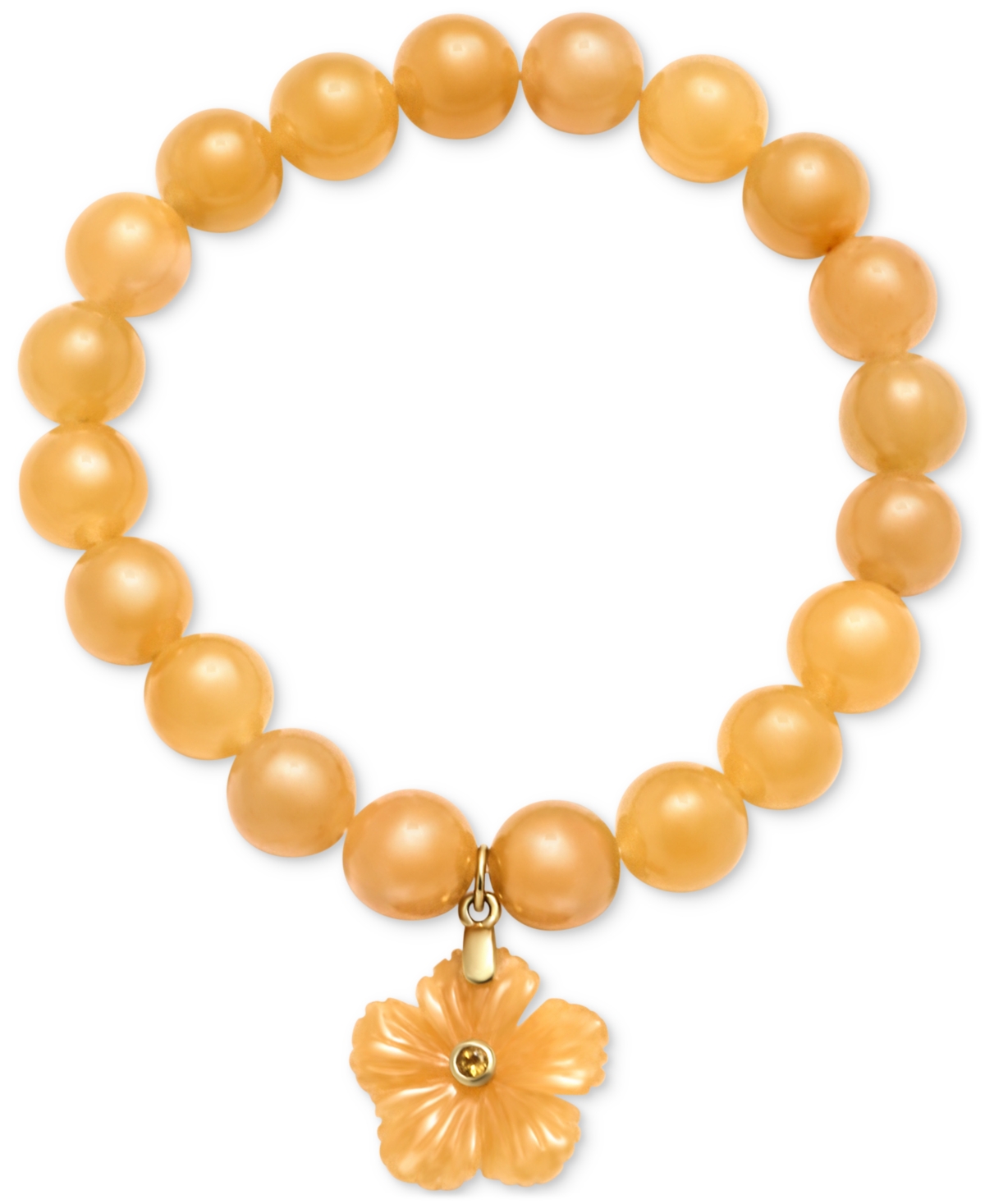 Dyed Yellow Jade & Citrine (1/10 ct. t.w.) Flower Dangle Beaded Stretch Bracelet (Also in Dyed Lavender Jade/Citrine and Green Jade/Peridot) - Ginger