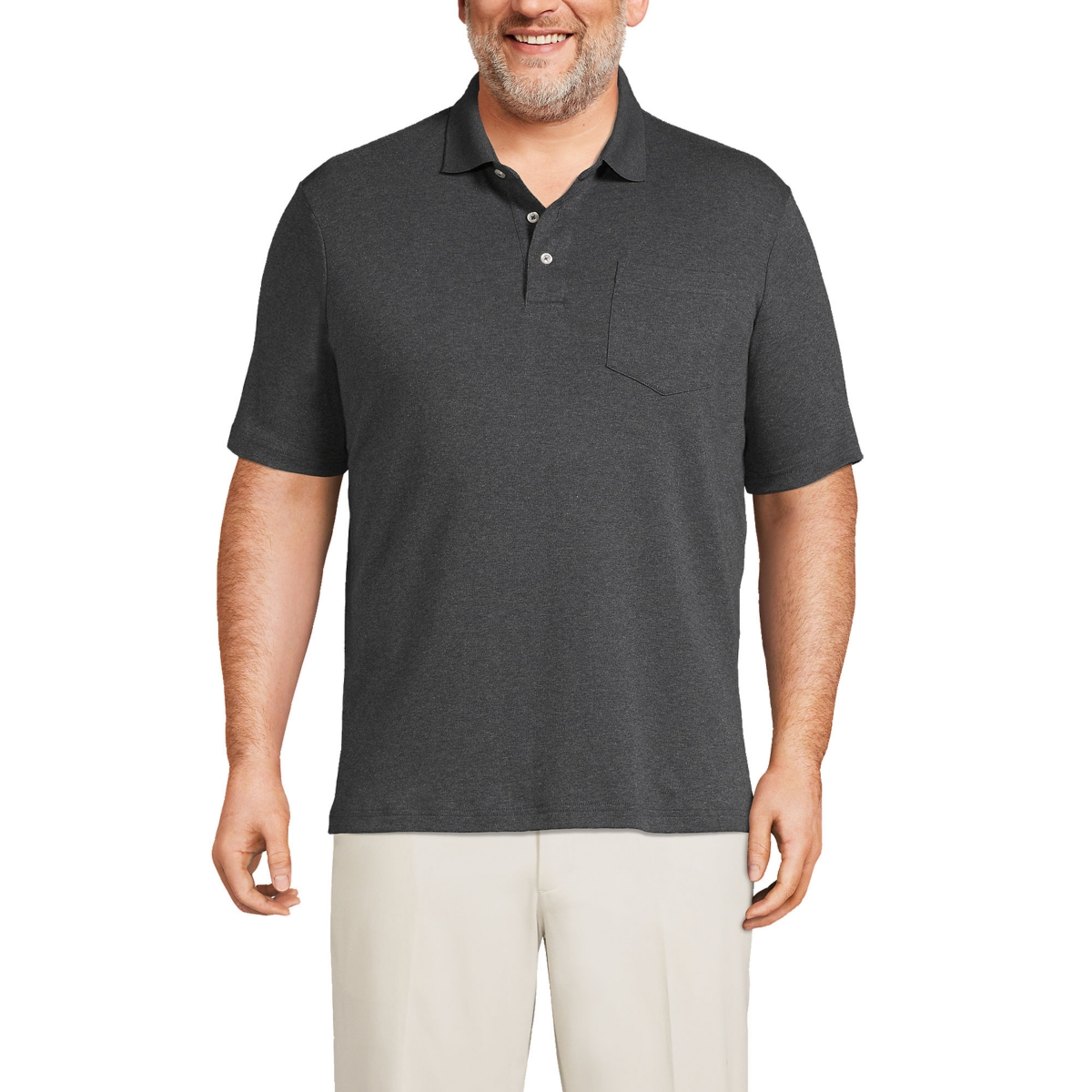 Big & Tall Short Sleeve Cotton Supima Polo Shirt with Pocket - Dark charcoal heather