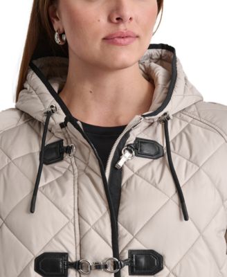 Plus Size Hooded Toggle-Front Quilted Coat
