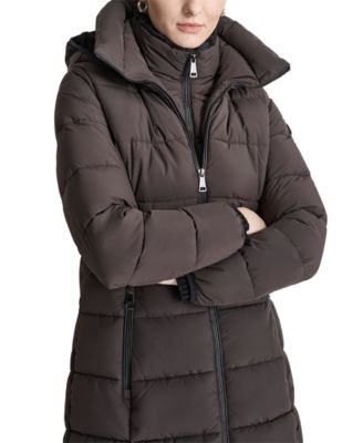 Women's Bibbed Hooded Zip-Front Puffer Coat