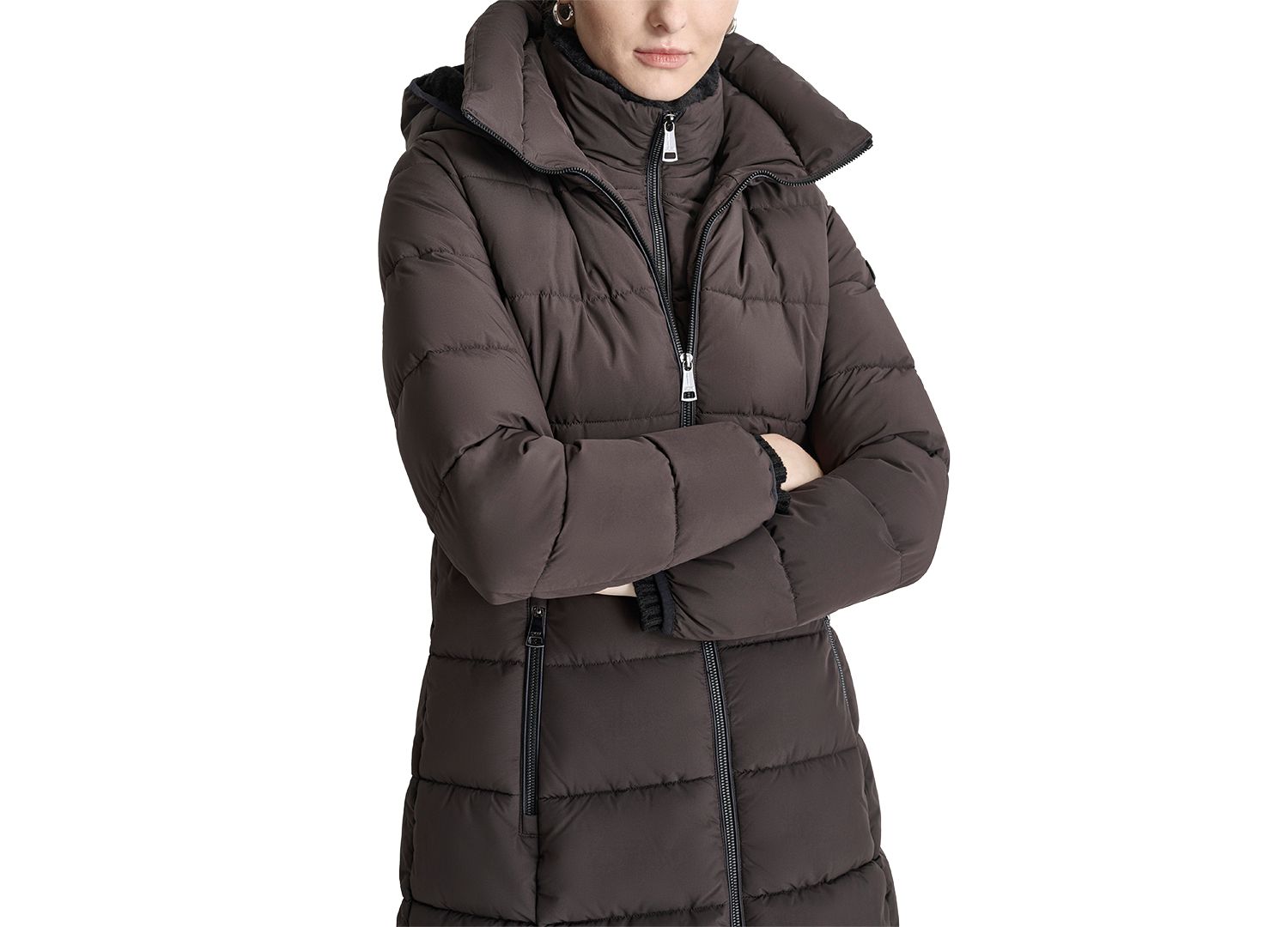 Women's Bibbed Hooded Zip-Front Puffer Coat