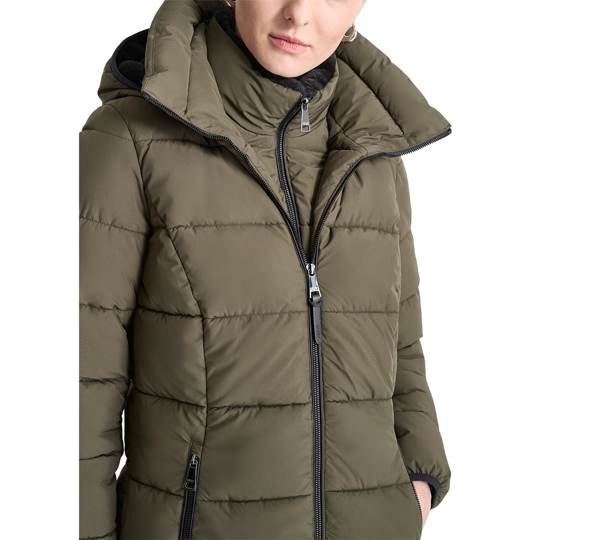 Dkny Women's Bibbed Hooded Zip-front Puffer Coat In Loden