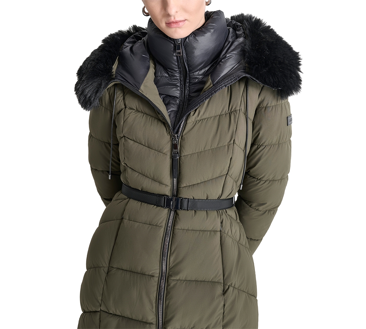 Dkny Women's Bibbed Faux-Fur-Trim Hooded Puffer Coat