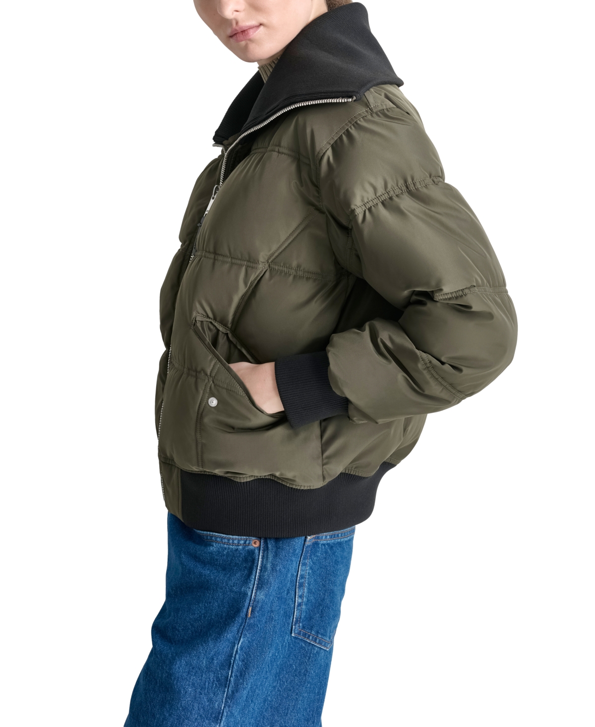 Dkny Women's Knit-Trim Zip-Front Puffer Coat
