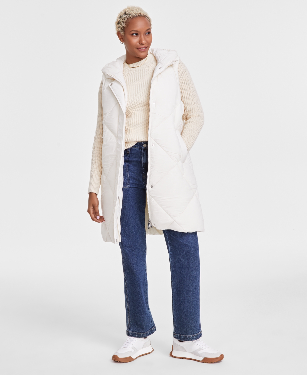 Sam Edelman Women's Quilted Hooded Puffer Vest, Created For Macy's In Modern Ivory