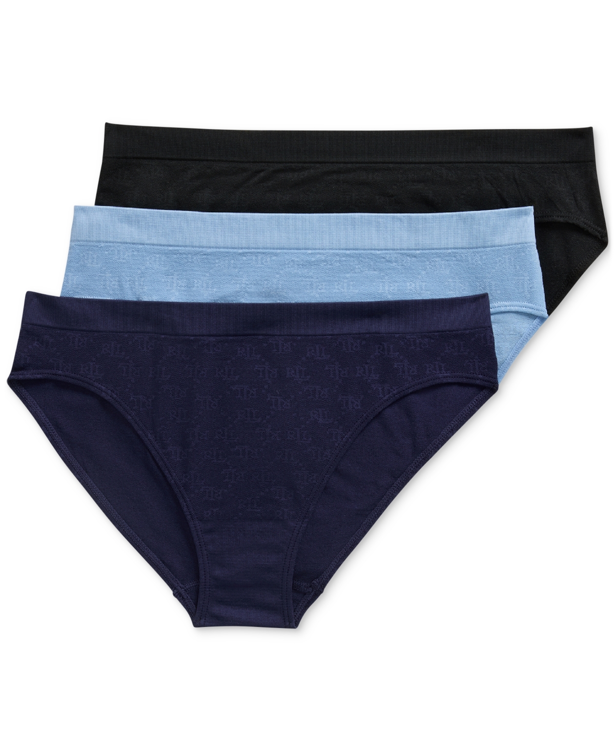 Shop Lauren Ralph Lauren Monogram Mesh Jacquard 3-pack Bikini Underwear, 4l0185 In Mixed Dark