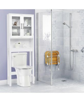 Over the Toilet Storage Cabinet Bathroom Space Saver with Tempered Glass Door