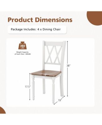 Set of 4 Wooden Farmhouse Kitchen Chairs with Rubber Wood Seat