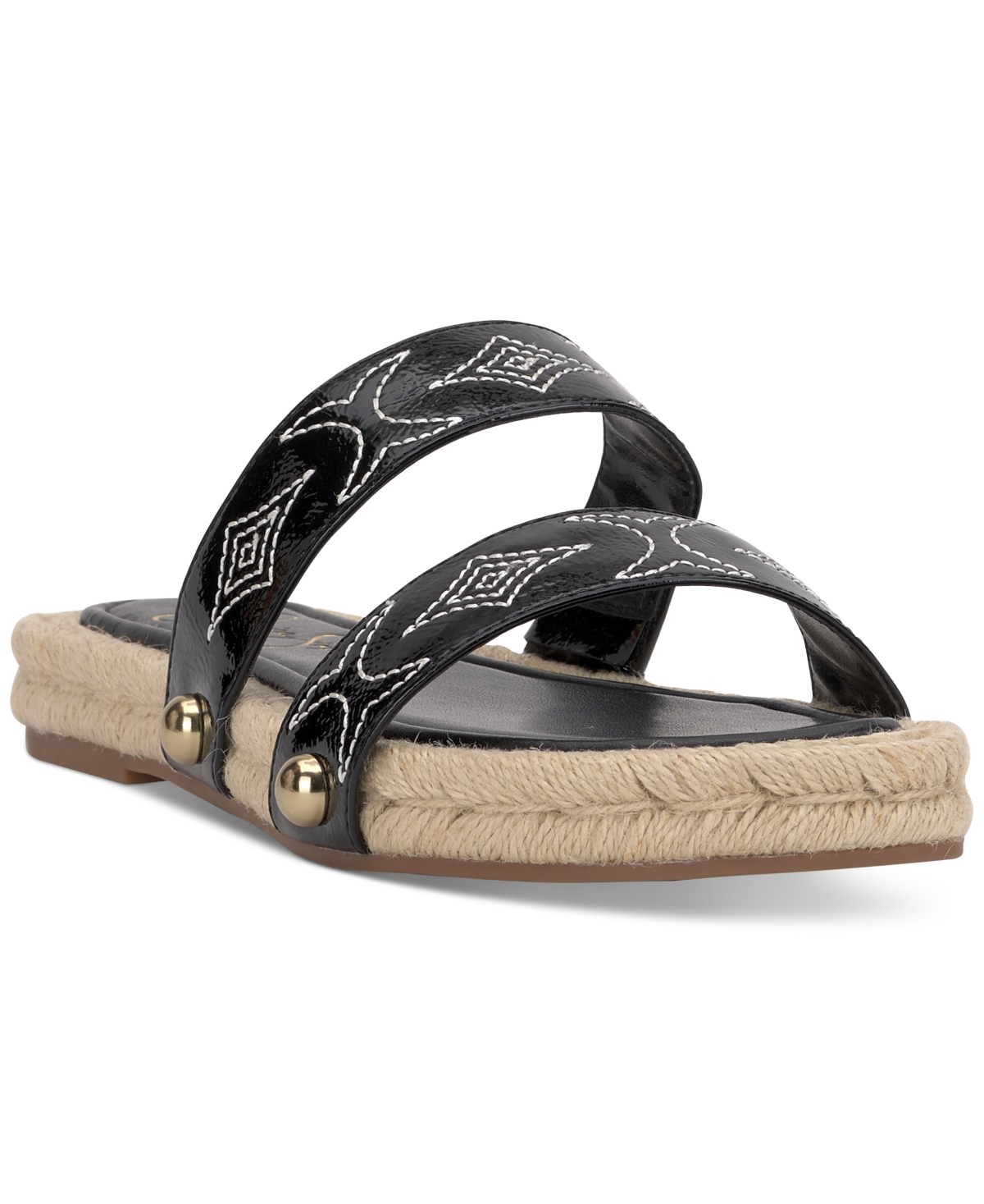 Shop Jessica Simpson Women's Jasdin Western-stitched Flat Espadrille Sandals In Black