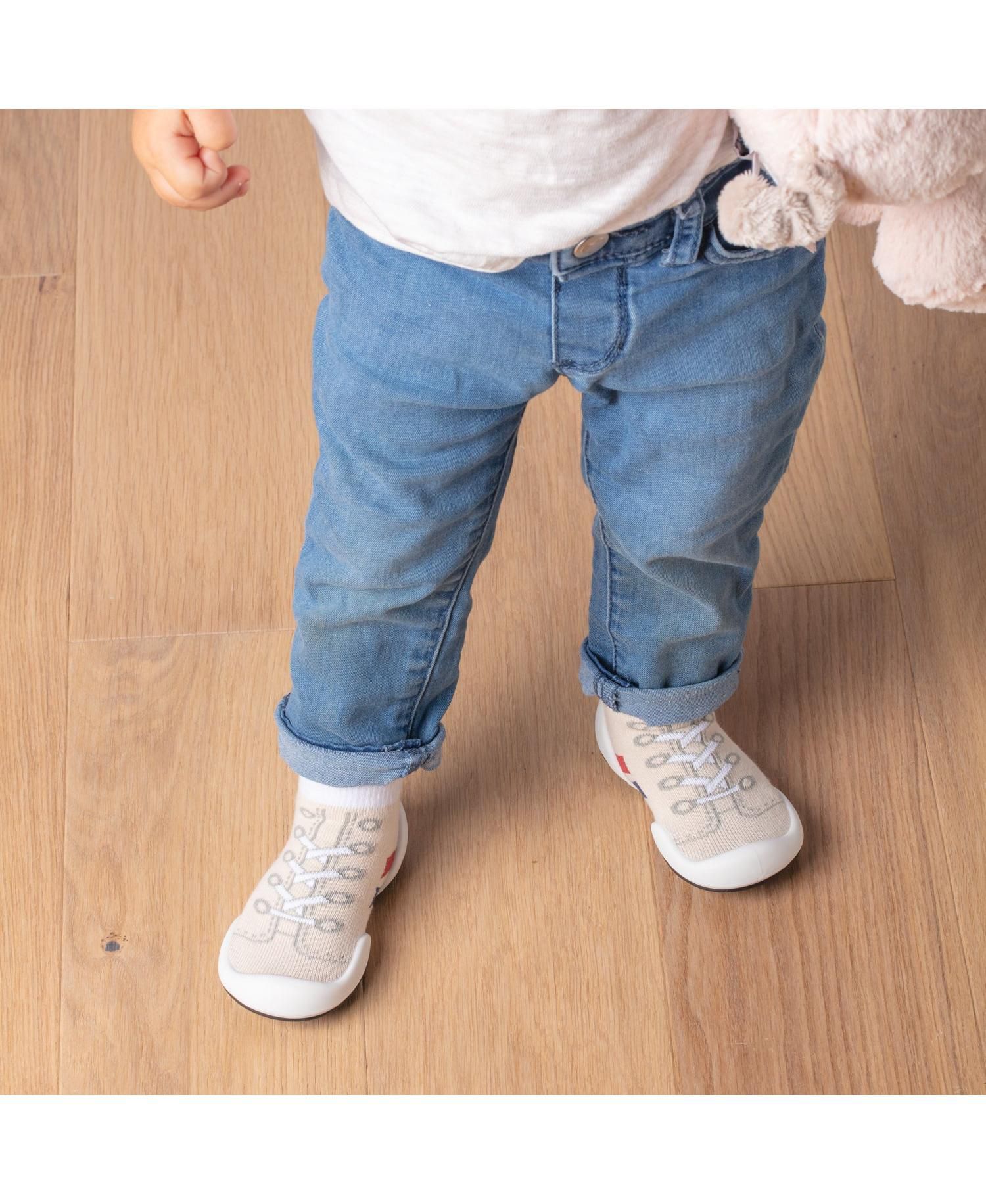 Infant Girl Boy First Walk Sock Shoes Runner - Light Beige