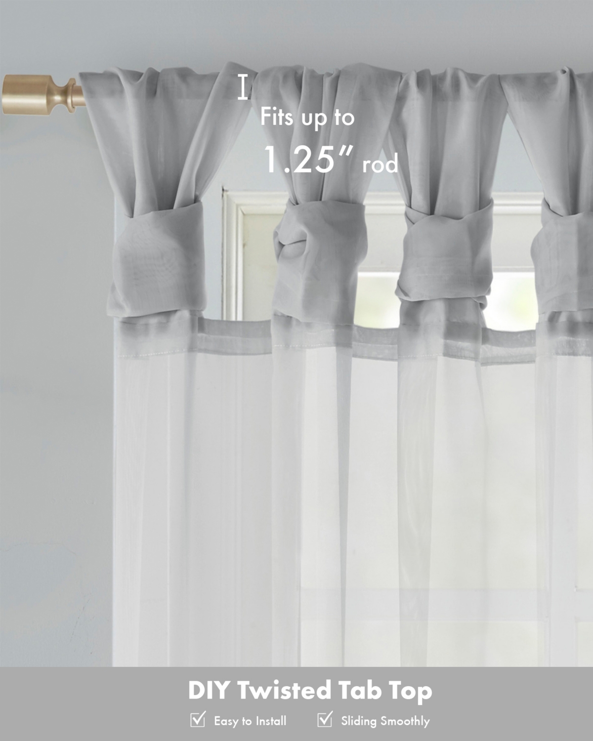Madison Park Ceres Twist Tab Voile Sheer Window Curtain Pair, 50