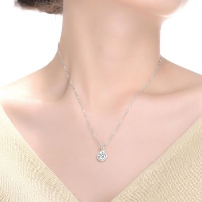 Sterling Silver White Gold Plated Round-cut Cubic Zirconia Stud Necklace