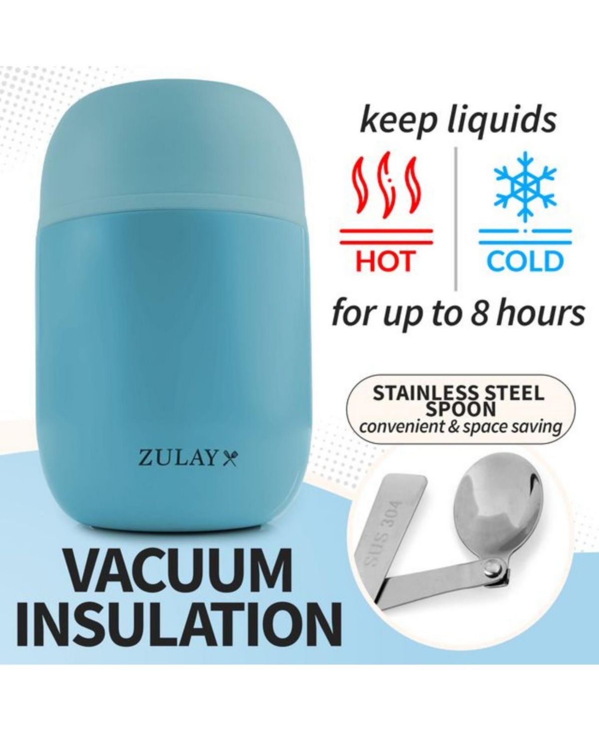 Zulay Kitchen 16oz Stainless Steel Vacuum Insulated Food Jar for Hot Foods and Soups