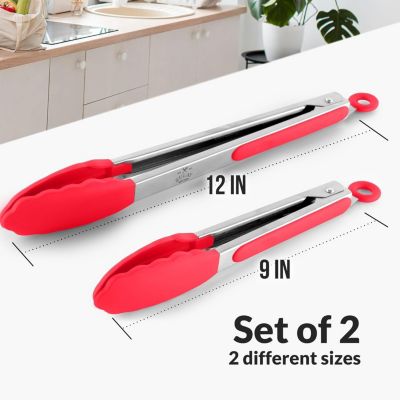 Stainless Steel Kitchen Tongs with Silicone Tips - Set of 2