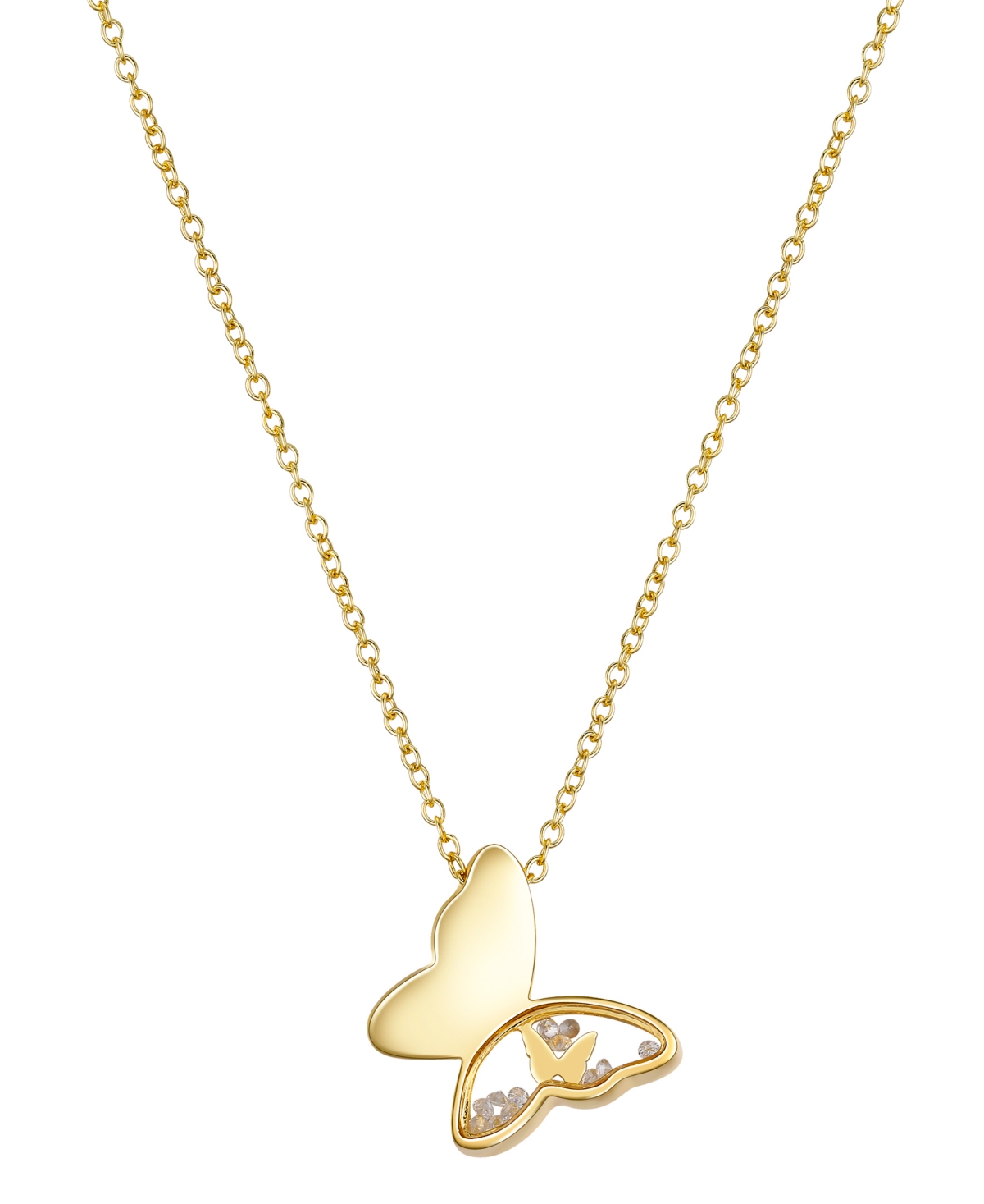 Cubic Zirconia Butterfly Shaker Pendant Necklace - Gold