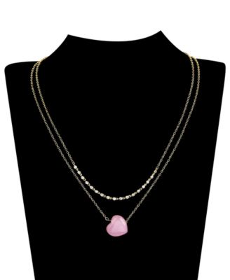 Cubic Zirconia Rose Quartz Heart Layered 2-Piece Necklace Set