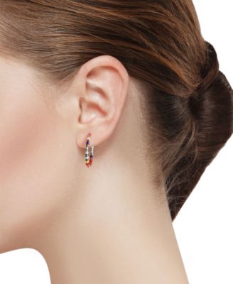 Cubic Zirconia Butterfly and Multi Color Beaded Hoop Stud Earring Set