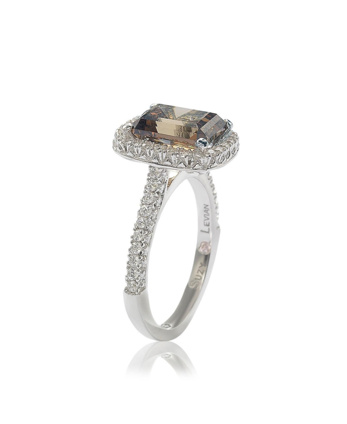 Suzy Levian New York Suzy Levian Sterling Silver Emerald-cut Cubic Zirconia Halo Engagement Ring