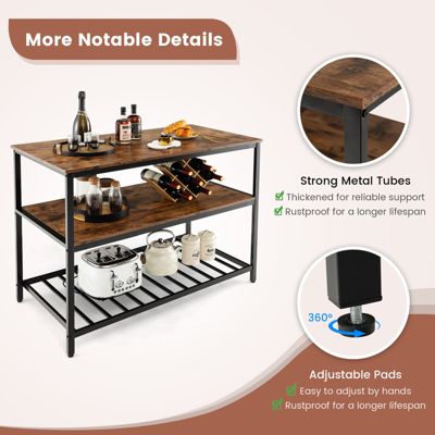 47.2" x 23.6" 3 Shelves Kitchen Island Industrial Prep Table with Bottom Wine Rack