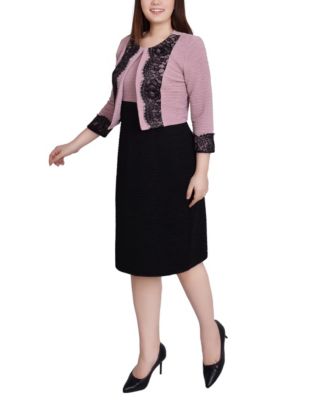 Petite Lace-Detail 2 Piece Textured Knit Dress Set