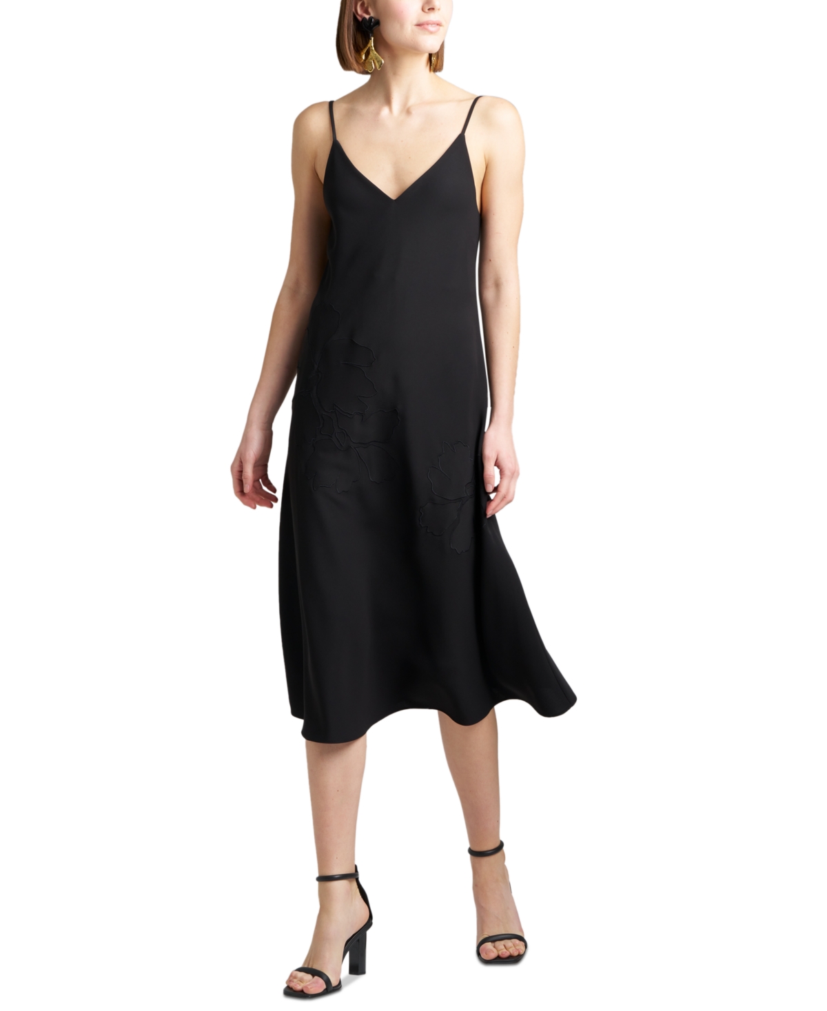 Shop Natori Women's V-neck Sleeveless Scuba Crepe Midi Dress In Black