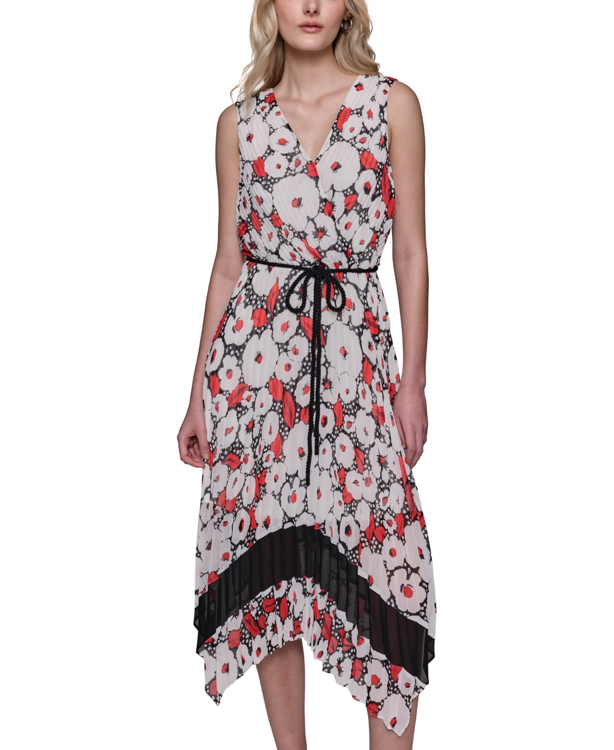 Shop Karl Lagerfeld Women's Floral Crinkle-chiffon Midi Dress In Blk Apple