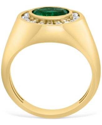 EFFY&reg; Men's Emerald (1-1/2 ct. t.w.) & Diamond (1/2 ct. t.w.) Halo Ring in 14k Gold