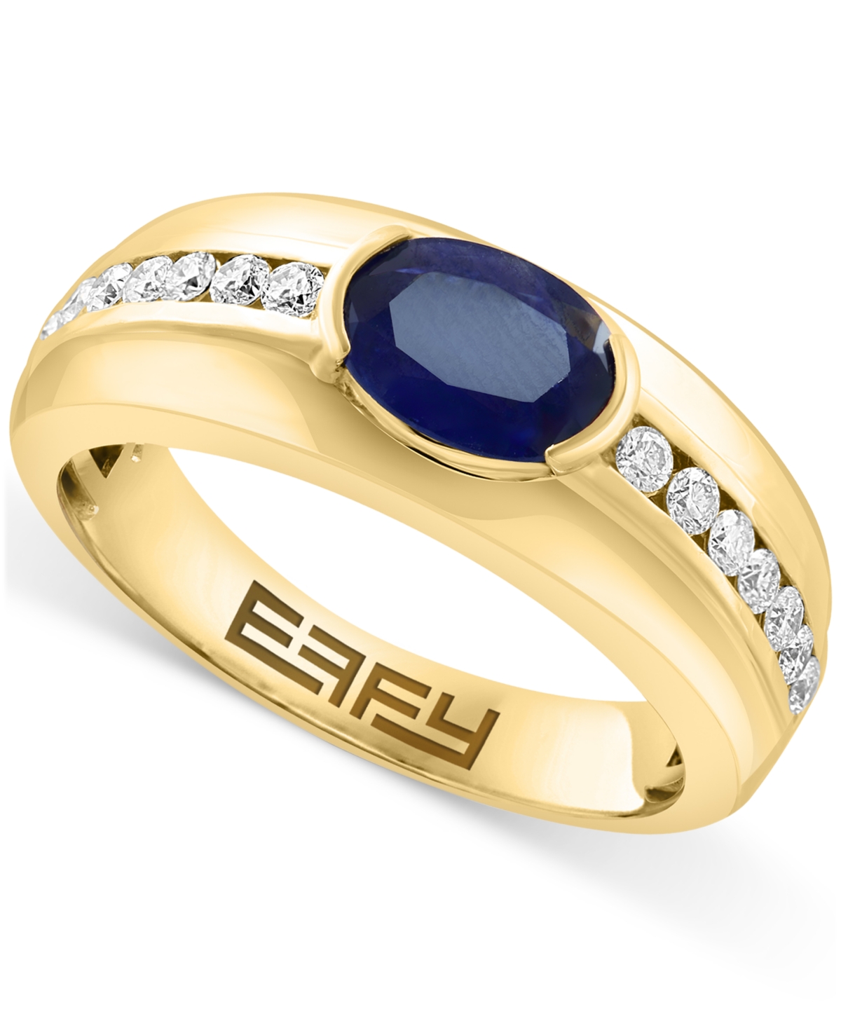 Effy Collection Effy Men's Sapphire (1-3/8 Ct. T.w.) & Diamond (3/8 Ct. T.w.) Ring In 14k Gold In Yellow Gol