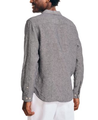 Men's Classic-Fit Long-Sleeve Button-Up Solid Linen Shirt 